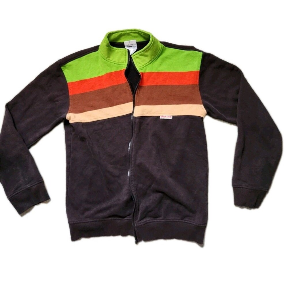 Burger King Uniform Jacket Full Zip Brown Green Retro Employee Track Jacket Sz S